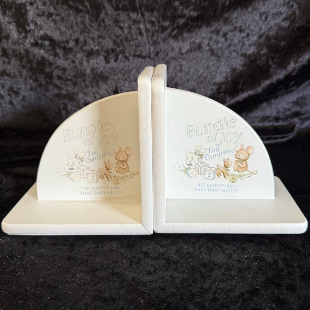 Vintage "Bundle of Joy" White Wood Bookends
